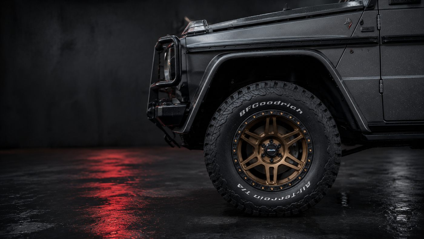 Bronze beadlock wheel with all-terrain tyre