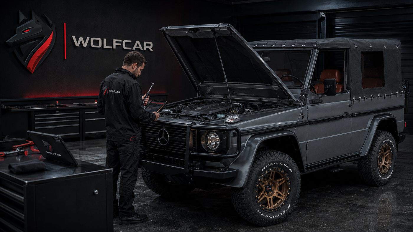 Engine work on a WOLF in the WOLFCAR workshop